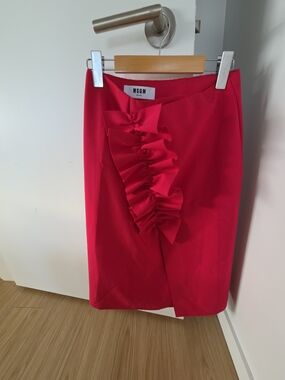MSGM Red Ruffle Wrap Skirt